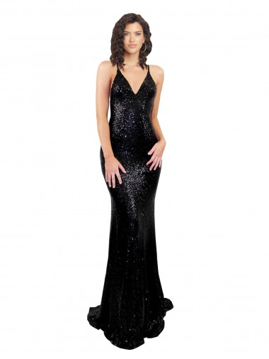 Discount Sleeveless Black Criss Cross Open Back Mermaid V-Neck Black Tie Prom Dress Canada