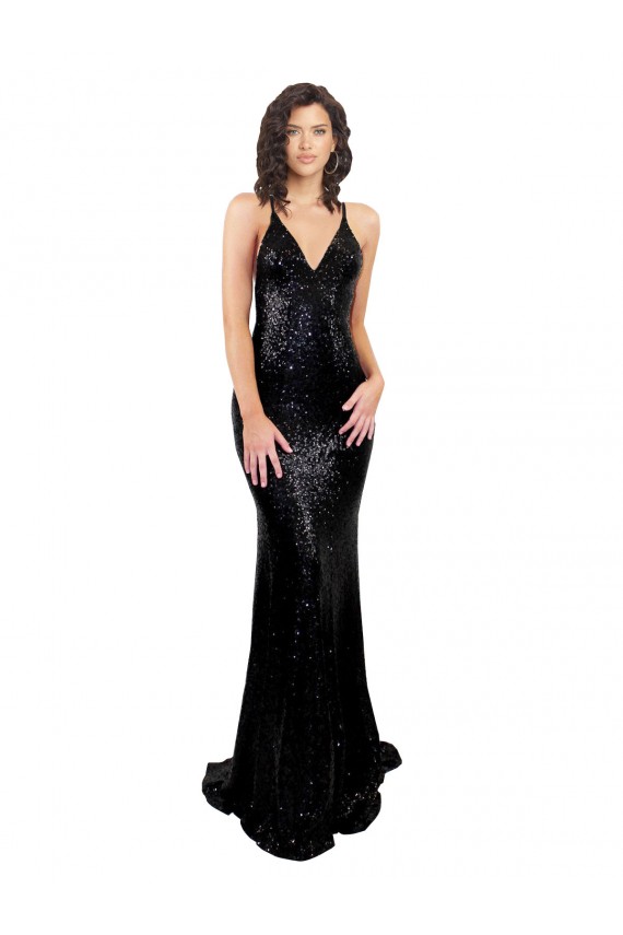 Discount Sleeveless Black Criss Cross Open Back Mermaid V-Neck Black Tie Prom Dress Canada