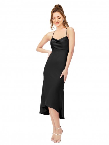 Discount Sleeveless Black Criss Cross Back Sheath Cowl Neck High Low Prom Dress Canada