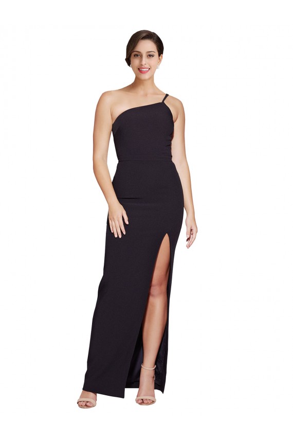 Discount Sleeveless Black Sheath Stretch Crepe One Shoulder Prom Dress Canada