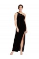 Discount Sleeveless Black Sheath One Shoulder Stretch Velvet Prom Dress Canada