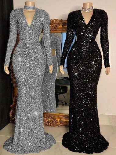 Discount Long Sleeves Black Sheath V-Neck Prom Dress Canada
