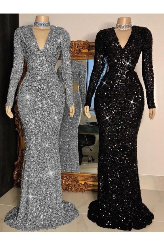 Discount Long Sleeves Black Sheath V-Neck Prom Dress Canada