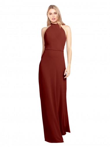 Discount Sleeveless Burgundy Open Back A-Line Halter Neck Prom Dress Canada