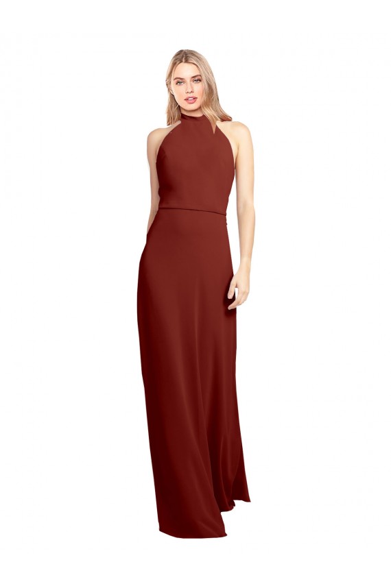 Discount Sleeveless Burgundy Open Back A-Line Halter Neck Prom Dress Canada