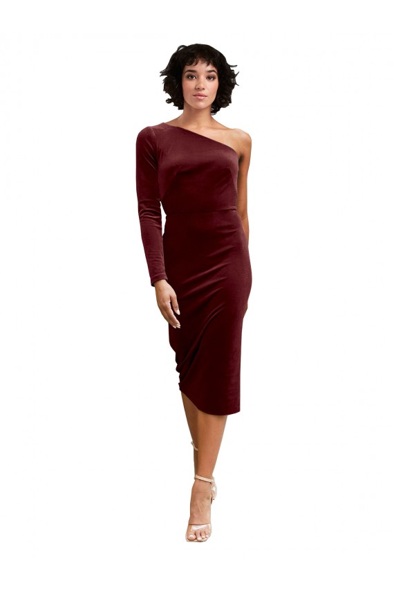 Discount Long Sleeves Burgundy A-Line One Shoulder Black Tie Prom Dress Canada