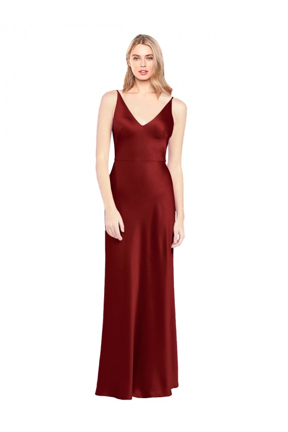 Discount Sleeveless Burgundy V-Back A-Line Spaghetti Straps Prom Dress Canada