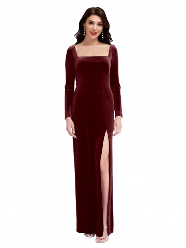 Discount Long Sleeves Burgundy Low Back A-Line Spaghetti Straps Prom Dress Canada