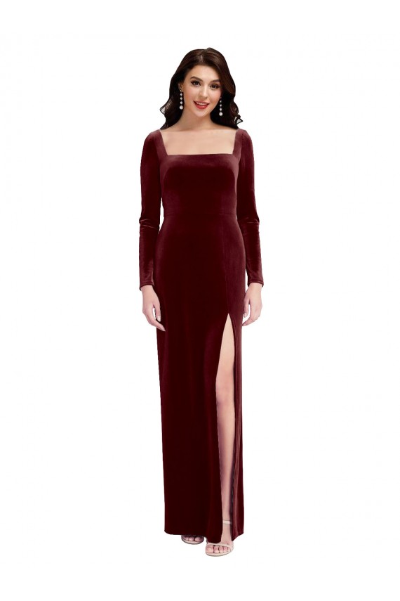 Discount Long Sleeves Burgundy Low Back A-Line Spaghetti Straps Prom Dress Canada