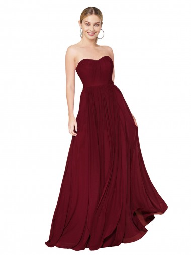 Discount Sleeveless Burgundy A-Line Soft Chiffon Sweetheart Prom Dress Canada