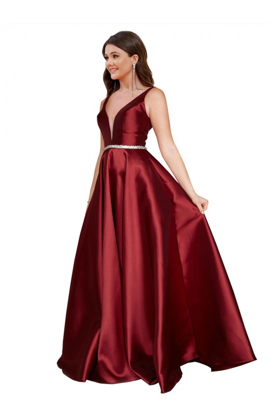 Discount Sleeveless Burgundy V-Back A-Line V-Neck Plus Size Formal Prom Dress Canada