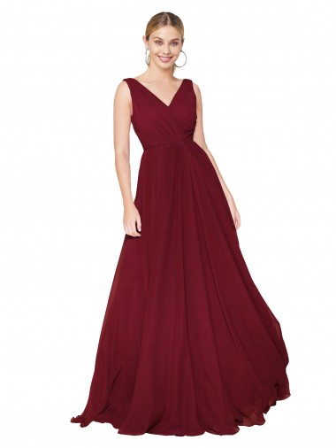 Discount Sleeveless Burgundy Long A-Line High Neck Soft Chiffon Prom Dress Canada