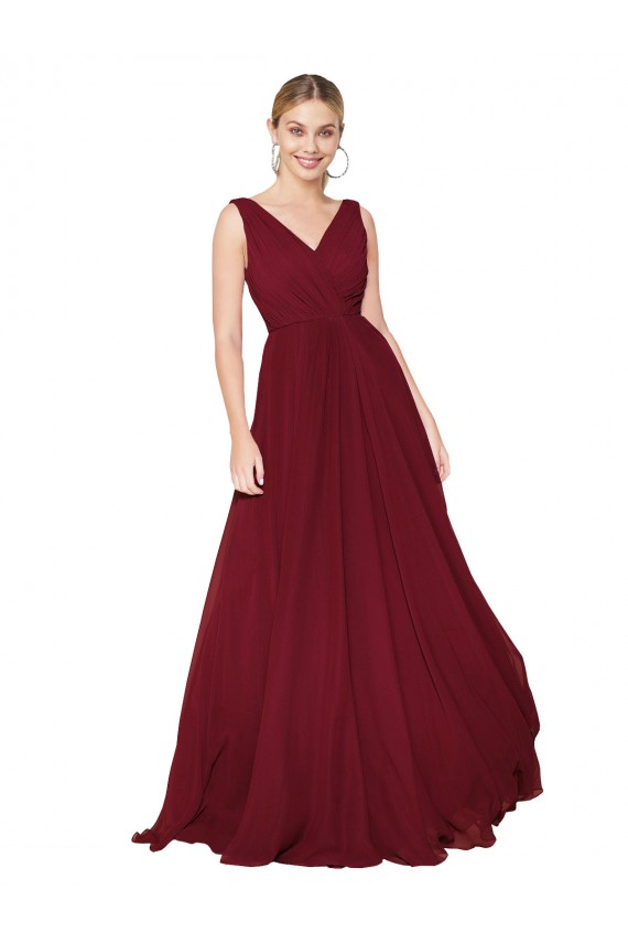 Discount Sleeveless Burgundy Long A-Line High Neck Soft Chiffon Prom Dress Canada
