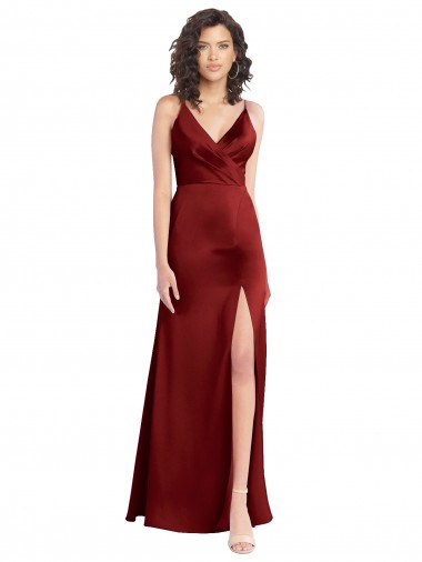 Discount Sleeveless Burgundy V-Back A-Line Stretch Satin V-Neck Prom Dress Canada