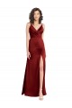 Discount Sleeveless Burgundy V-Back A-Line Stretch Satin V-Neck Prom Dress Canada