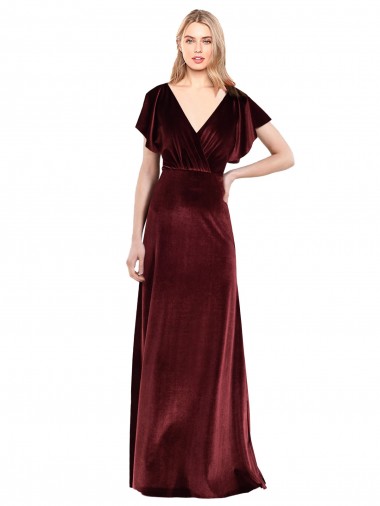 Discount Flutter Sleeves Burgundy Open Back A-Line V-Neck Prom Dress Canada