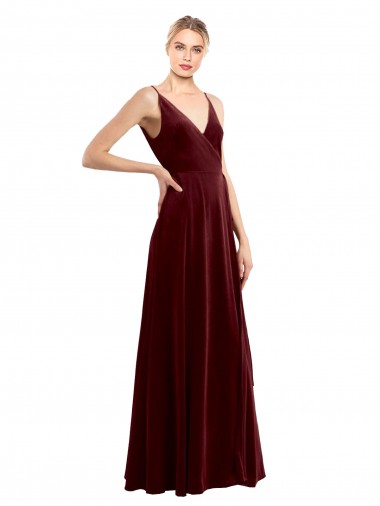 Discount Sleeveless Burgundy V-Back A-Line V-Neck Prom Dress Canada