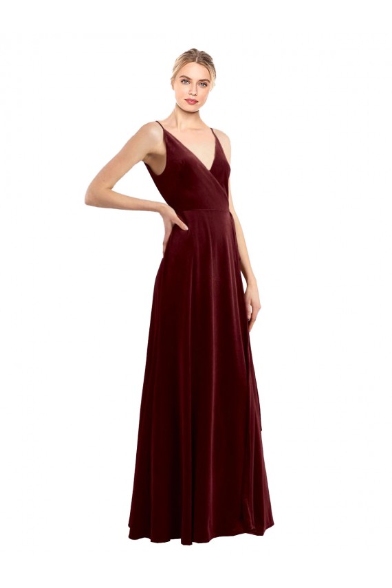 Discount Sleeveless Burgundy V-Back A-Line V-Neck Prom Dress Canada