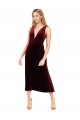 Discount Sleeveless Burgundy V-Back A-Line V-Neck Stretch Velvet Prom Dress Canada