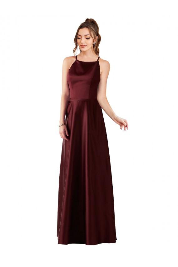 Discount Sleeveless Burgundy Gold A-Line Halter Neck Prom Dress Canada