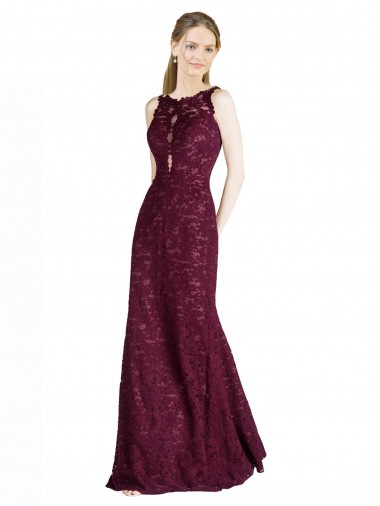 Discount Sleeveless Burgundy Gold Keyhole Back A-Line Illusion Neck Prom Dress Canada