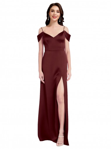 Discount Sleeveless Burgundy Gold A-Line Off the Shoulder Prom Dress Canada