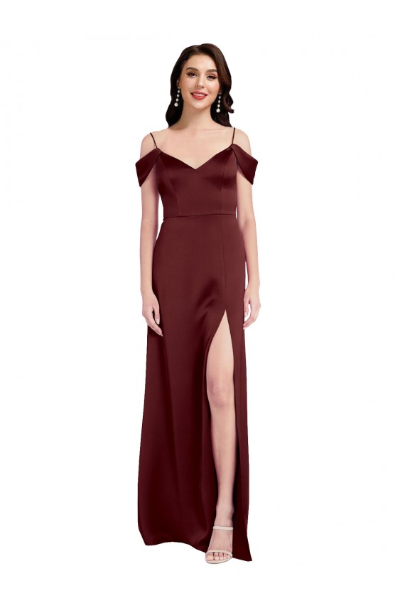 Discount Sleeveless Burgundy Gold A-Line Off the Shoulder Prom Dress Canada