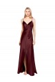 Discount Sleeveless Burgundy Gold A-Line Stretch Satin Spaghetti Straps Prom Dress Canada
