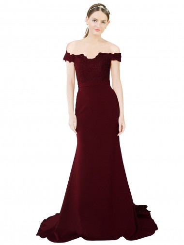 Discount Sleeveless Burgundy Gold V-Back Mermaid Off the Shoulder Prom Dress Canada