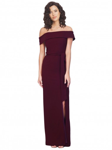 Discount Sleeveless Burgundy Gold Low Back Sheath Off the Shoulder Prom Dress Canada