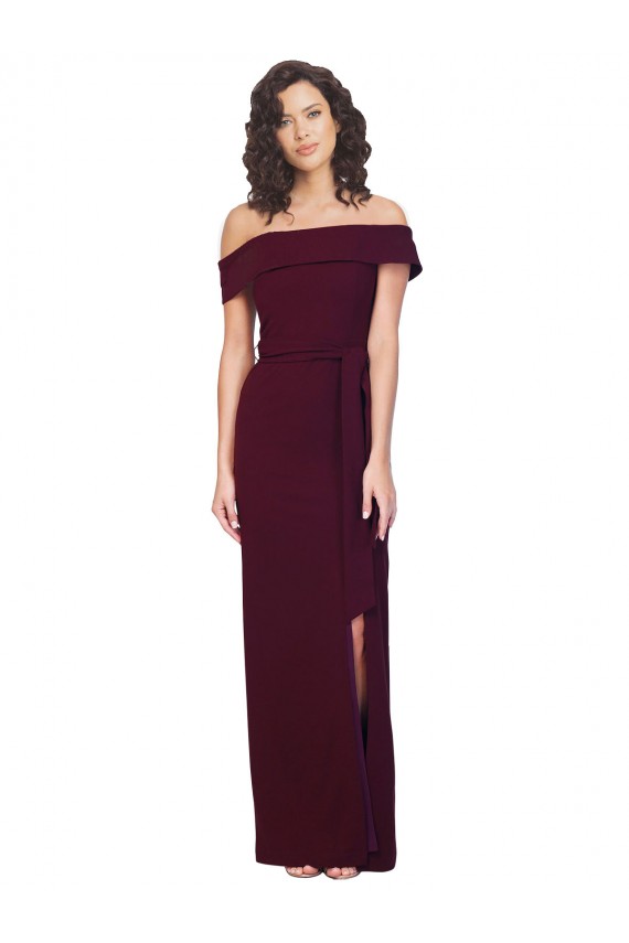 Discount Sleeveless Burgundy Gold Low Back Sheath Off the Shoulder Prom Dress Canada