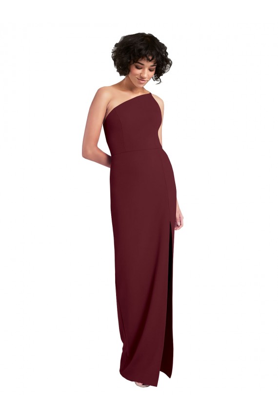Discount Sleeveless Burgundy Gold Sheath One Shoulder Prom Dress Canada