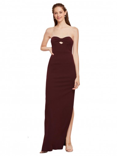 Discount Sleeveless Burgundy Gold Sheath Strapless Prom Dress Canada