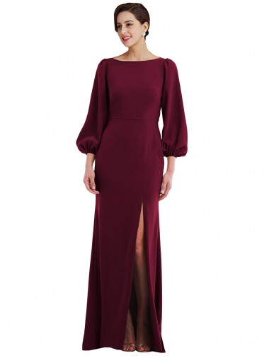 Discount Long Sleeves Burgundy Gold Open Back Trumpet Bateau Neck Prom Dress Canada