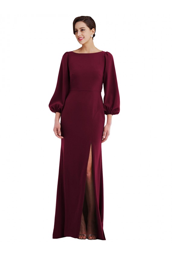 Discount Long Sleeves Burgundy Gold Open Back Trumpet Bateau Neck Prom Dress Canada