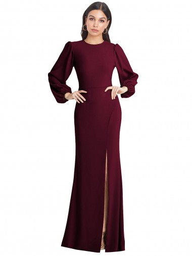 Discount Puff Sleeves Burgundy Gold Open Back Trumpet Bateau Neck Prom Dress Canada