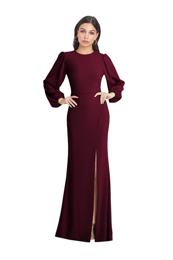 Discount Puff Sleeves Burgundy Gold Open Back Trumpet Bateau Neck Prom Dress Canada