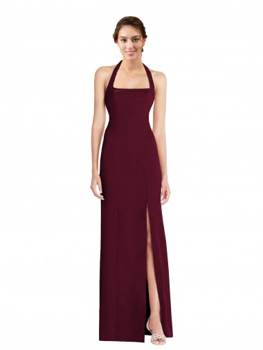 Discount Sleeveless Burgundy Gold Open Back Trumpet Halter Neck Prom Dress Canada