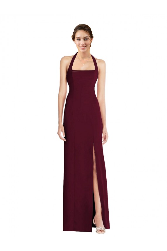Discount Sleeveless Burgundy Gold Open Back Trumpet Halter Neck Prom Dress Canada