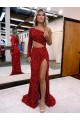 Discount Long Sleeves Burgundy Mermaid One Shoulder Prom Dress Canada