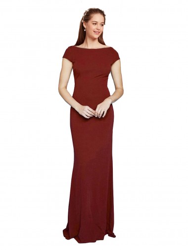 Discount Cap Sleeves Burgundy Keyhole Back Mermaid Round Neck Prom Dress Canada