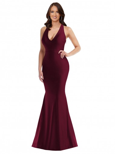 Discount Sleeveless Burgundy Open Back Mermaid V-Neck Plus Size Formal Prom Dress Canada