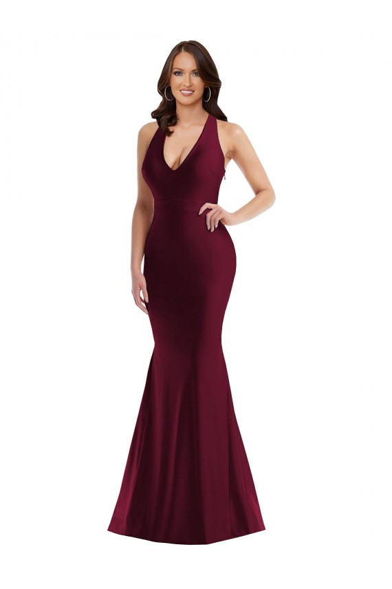 Discount Sleeveless Burgundy Open Back Mermaid V-Neck Plus Size Formal Prom Dress Canada