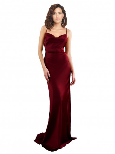 Discount Sleeveless Burgundy Criss Cross Open Back Sheath Silky Satin Cowl Neck Prom Dress Canada