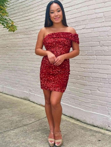 Discount Sleeveless Burgundy Sheath One Shoulder Prom Dress Canada