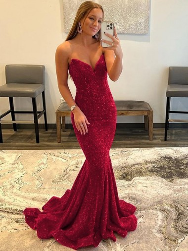 Discount Sleeveless Burgundy Sheath Sweetheart Velvet Sequin Prom Dress Canada