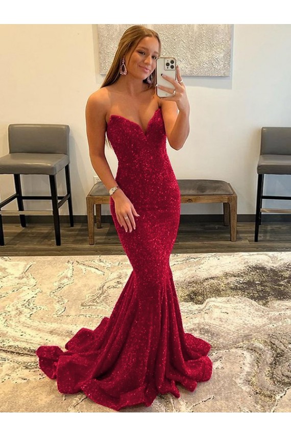 Discount Sleeveless Burgundy Sheath Sweetheart Velvet Sequin Prom Dress Canada