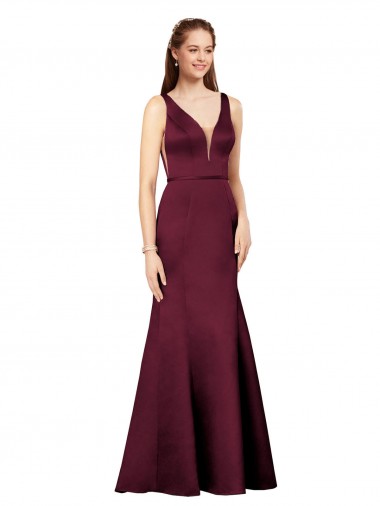Discount Sleeveless Burgundy V-Back Sheath V-Neck Prom Dress Canada