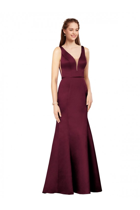 Discount Sleeveless Burgundy V-Back Sheath V-Neck Prom Dress Canada