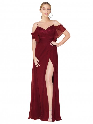 Discount Cold Shoulder Burgundy V-Back Trumpet Off the Shoulder Prom Dress Canada